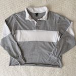 Wild Fable Long Sleeved Oversized Rugby Polo Shirt Gray White XS Photo 1