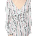 Drew Anthropologie  White Multi Stripe Open Back Long Sleeve Blouse Size M Medium Photo 1