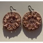 Vintage Crocheted Women’s Hook Earrings Mandela Boho Design Warm Rose Glass Pink Photo 1