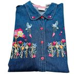 Vintage Floral Heart Valentines Day Denim Y2K Short Sleeve Top Size 18/20 Blue Photo 0