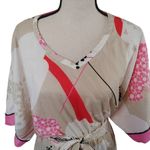 New York and Company Stretch Size Medium Pink Kimono Style Dress Pink Tan Red Photo 5