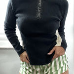 DKNY 90s active fitted 2 tone quarter zip pullover sweater black ivory Ribbed M Photo 0