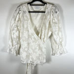 Tanya Taylor Top Womens 6 White Sleeveless Wrap Shirt Tie Embroidered Floral Photo 0