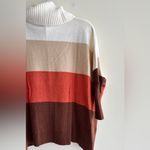 Loft Tri Colorblock Cowl Neck Sweater, Cream/Tan/Orange/Brown, Size Small Photo 14