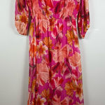 Lara G Floral Midi‎ Dress Large Pink Silk Blend Made in Italy Colorful Bohemian Photo 0