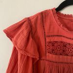 Free People  Laura Pink Red Eyelet Boho Gauze Blouse Flowy Women's size Medium Photo 3