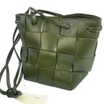 Anthropologie NEW  Women's Green Woven Faux Vegan Leather Crossbody Bucket Bag Photo 0