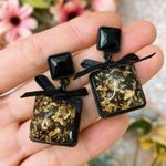 Gold Black Marble With Bows Earrings Photo 1