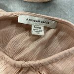 American Eagle  Pale Pink Open Tie Plunge Back Embroidered Peasant Top Size S Photo 6