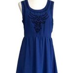 Alya Mini Dress Royal Blue Black Embroidery Sleeveless Fit & Flare Dress Medium Photo 0