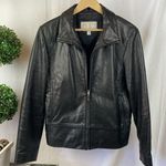 Nine West 100% Leather Black Zip Long Sleeve Jacket L Photo 0