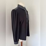 Karl Lagerfeld PARIS Women's Faux-Leather Black Trim Knit Button Down Shirt-Sz M Photo 3