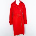 J.Crew  Melton Wool Belted Moto Coat – Orangey Red | Size 0 Photo 0