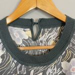 Vintage Floral Top Gray Tropical Ribbing Lightweight Short Sleeve Slouchy Flower Photo 2