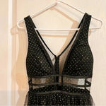 Blondie Nites Gold Polka Dot Black Sheer Mesh Plunging Dress Photo 6