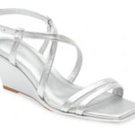 Caslon  Sandals Womens Size 9 Silver Leather Paola Open Square Toe‎ Wedges Photo 0