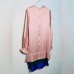 Roksanda Blush Pink Colorblock Tiered Teal Blue Silk Satin Dress Size 10 Photo 5