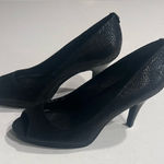 Calvin Klein  Heels Women Size 7 Black Peep Toe Textured‎ Leather Faux Snake Skin Photo 0