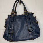 Michael Kors Navy Blue Leather Satchel Handbag with Gold-tone Hardware Photo 1