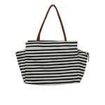 DSW Exclusive-Striped Overnighter Large Tote Bag Black White Canvas Strap Pocket Photo 4