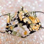 Luxury Black Yellow Gold Metallic Floral Premium Cotton Face Mask Photo 2