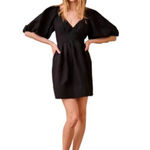 Hunter Bell Andie Linen Blend Dress Black Onyx Puff Sleeve Size 6 Women's Photo 1