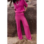 Free People Beach Sola Fiji Hot Pink Open Knit Wide Leg Pants Medium NWOT Photo 10