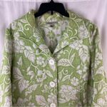Coldwater Creek Lime Green Damask Jacquard Floral 3/4 Sleeve Button Front Jacket Photo 3