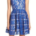 Aidan Mattox  Dress Womens 6 Blue Lace Cocktail Fit Flare‎ Sleeveless Party Photo 0