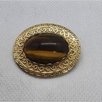 Vintage Gold Tone Tiger's Eye Gemstone Brooch Gold Photo 1