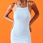 ZARA  Cable Weave Bodycon Knit Mini Dress Square Neck in Light Blue Women's Small Photo 5