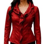 Samuel Dong Designer Women's Satin Ruffle Long Sleeve Jacket Sz XS Red Holiday Photo 0