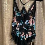 INC  International Concepts Black Tropical Lace Chiffon Floral Lingerie Bodysuit, Photo 0