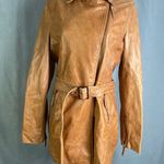 Bod Christensen 100% Leather Tan Caramel Moto Coat Belted Asymmetrical L Brown Size L Photo 0
