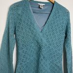 Vintage Y2K V neck Empire Sweater Bell Sleeves Women’s Sz Small Eyelet Pointelle Blue Photo 1