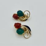 Vintage Burt Cassell Egyptian Revival Scarab Earrings 1/20 12K Gold Filled Red Photo 0