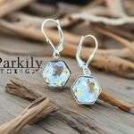 Handcrafted earrings with sparkly clear Swarovski crystal Silver Photo 1