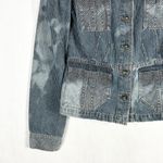 DKNY ‎ Small Jean Jacket Reworked Denim Hand Embroidered Bleached Distressed 509 Photo 2