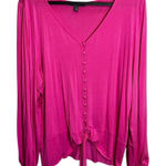 Kate & Mallory Pink Tie Front Blouse Size 1X Long Sleeve V Neck Stretch Photo 0