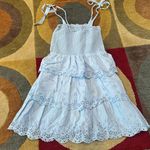 American Eagle Light Blue Eyelet Ruffle Smocked Tie Sleeve Mini Dress Medium Photo 3