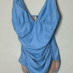 J.Crew  Long Torso Vneck Ruched Powder Blue One Piece Swimsuit‎ Size 14 Photo 0