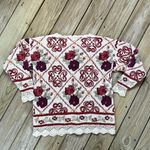 EXPRESS  Women's Vintage Chunky Knit Floral Embroidered Sweater Size M Photo 1