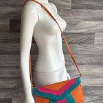 Orange and Pink Chevron Clutch with Geometric Design Photo 0