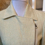 Ted Baker Pale Green Yellowish Cropped Boucle Biker Jacket Size 0 US Size 2 Photo 2