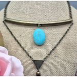 None Dark Brushed Gold Tone Statement Collar Necklace Drop Faux Turquoise Western Photo 3