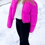 Pink Cropped Puffer Coat Size L Photo 3