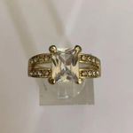 WHITE TOPAZ EMERALD CUT STONE CZ YELLOW Rhodium Plated RING SIZE 10 Gold Photo 1