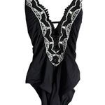 BECCA by Rebecca virtue Becca Delilah Clare Plunge One-Piece Swimsuit Black Embroidered Size Large Photo 7