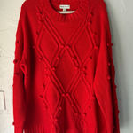 Ava & Viv Women's 2X Red Cable Knit Pom Pom Pullover Sweater Plus Size Photo 0