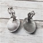 Whiting & Davis Vintage  Co Clip On Earrings Silver Tone Oval with Flower Photo 3